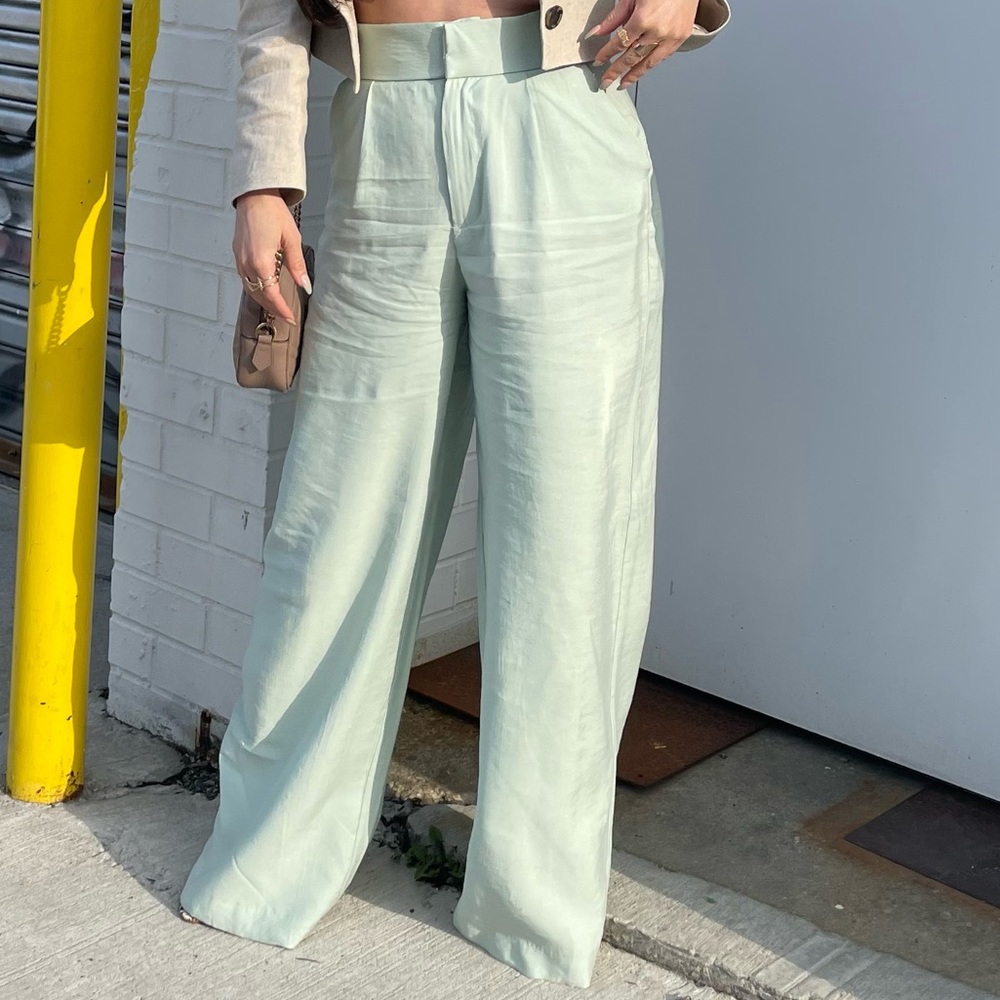 ZARA Sea Green Wide Leg Pants